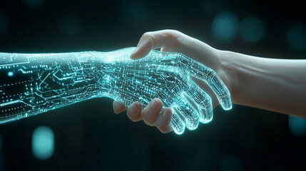 Futuristic Business Handshake Between Human and AI