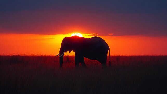 Majestic elephant walking in sunset over african savanna