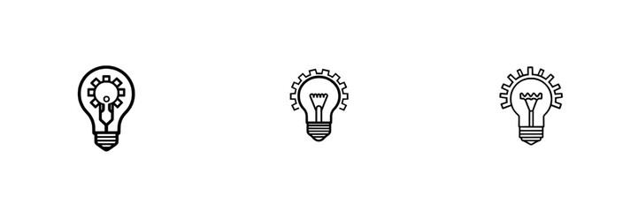 Innovative solution, blending theory and practice, represented by a theoretical knowledge outline icon. A line sign featuring a light bulb and gear, designed as a modern isolated pictogram for web