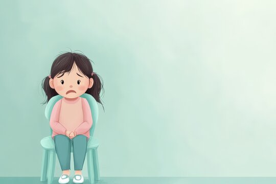 Sad Little Girl Sitting On A Small Chair