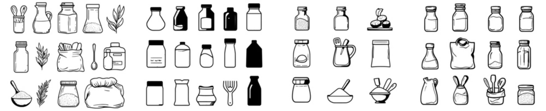A set of 20 cookery-themed line icons featuring cooking ingredients and kitchen accessories. The outline logos are isolated on a white background with editable strokes, designed at 48x48 pixels for