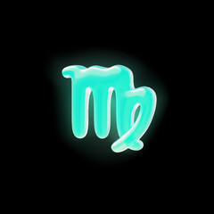 Vector 2d illustration of Virgo zodiac sign with glowing neon green texture.