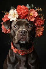 black labrador puppy with flower