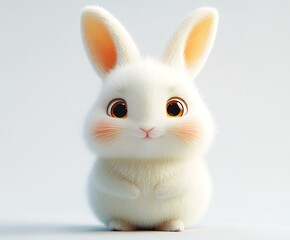 Adorable fluffy white bunny rabbit, cartoon style, sitting.