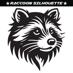 raccoon silhouette black and white vector illustration. Forest animal vector. 