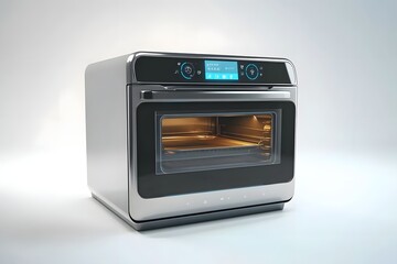 Fototapeta premium A modern countertop oven with a digital display and glass door for cooking and baking.