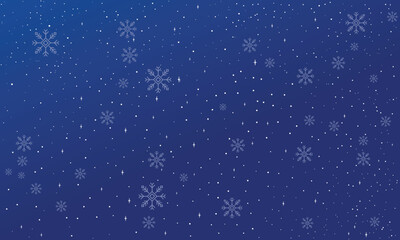 Magical heavy snow flakes backdrop. Snowfall sky white teal blue wallpaper. Rime snowflakes February vector. Snow hurricane landscape, snowflakes on dark blue background