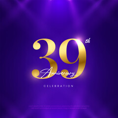 39th Anniversary celebration, Thirty-ninth year Anniversary celebration on lights background for celebration event, festive illustration.

