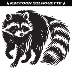 Obraz premium raccoon silhouette black and white vector illustration. Forest animal vector. 