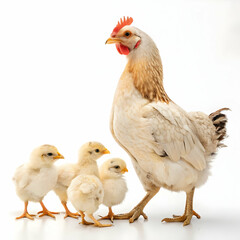 Fototapeta premium Chicken with baby chick isolated on a white background