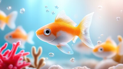 A school of small tropical fish darting among coral and plants, showcasing their vibrant colors and lively movements.