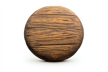 A round wooden object with a textured surface, showcasing natural wood grains and a rustic appearance.
