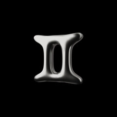Gemini astrological symbol. 3D vector icon of twins sign with metallic iridescent chrome surface.