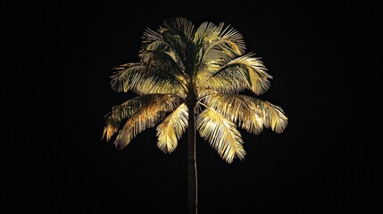 Silhouette of a tall palm tree against a black background, perfect for tropical, beach-themed, or relaxing designs.