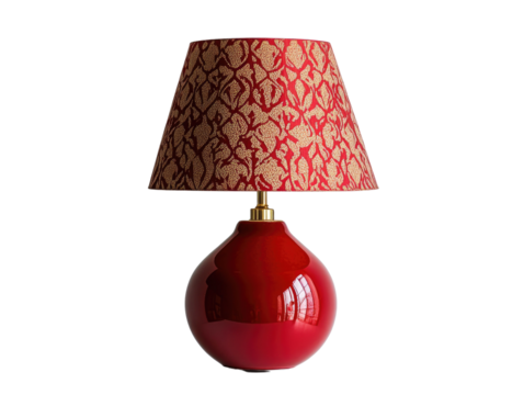 Elegant Red Table Lamp with Decorative Patterned Shade Design