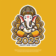 Happy New Year 2025 Celebration with Indian-style social media post sticker banner
