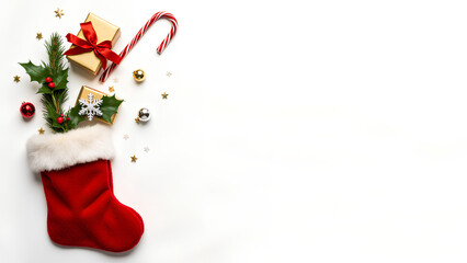 Eine Auswahl traditioneller Weihnachtsgegenst&auml;nde, kunstvoll arrangiert auf einem wei&szlig;en, isolierten Hintergrund