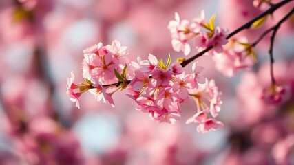 Obraz premium Delicate Pink Blossoms on a Branch in Soft Focus