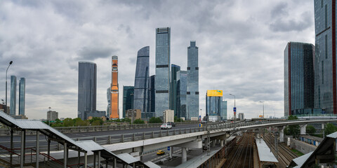 Obraz premium view of the skyscrapers of Moscow City at dusk