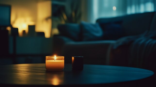 Dark room with faint emergency exit sign glow during power blackout, capturing sudden disruption and eerie stillness with scattered objects faintly visible in dim light.