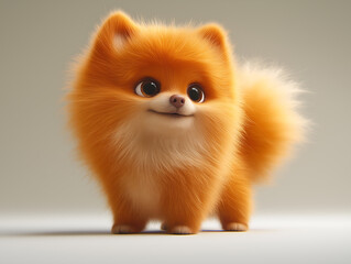 Obraz premium Adorable Fluffy Pomeranian Puppy Dog Digital Art Illustration: A Cute Canine Friend