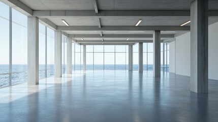 Coastal Modern Architecture: Empty Office Space with Ocean View