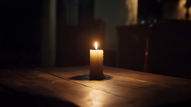 Dark room with faint emergency exit sign glow during power blackout, capturing sudden disruption and eerie stillness with scattered objects faintly visible in dim light.