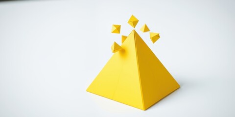 Abstract Yellow Pyramid with Orbiting Shapes Geometric Design Concept