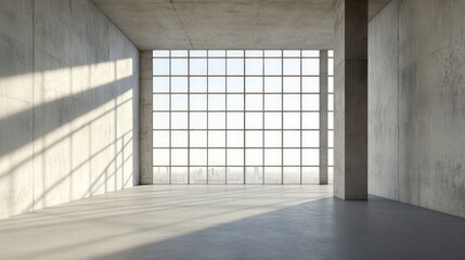 Fototapeta premium Sunlit Concrete Room with City View