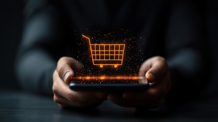 E-commerce shopping on smartphone digital cart experience online