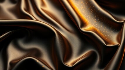 Fototapeta premium Luxurious Dark Brown Silk Fabric with Golden Sparkle Texture