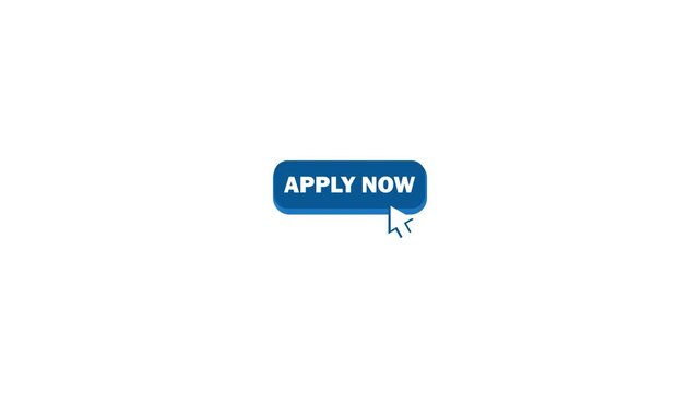 Apply now button on green background. Pointer click. Motion graphics