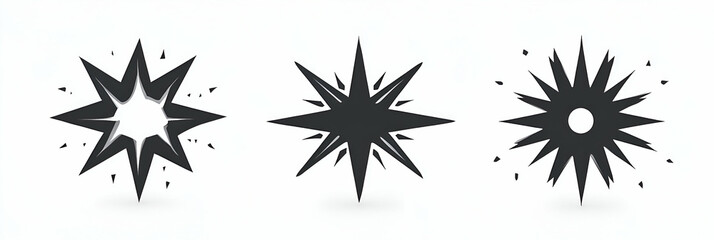 Abstract Starburst Designs, Graphic Elements radiate outwards powerfully in black, creating visual impact.  Illustrative art suitable for various applications.