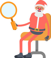 Santa Claus Character Sitting and Holding Magnifier
