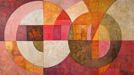 Fototapeta premium A harmonious composition of soft pastel-colored circles and squares, intricately layered to form an eye-catching abstract design that radiates peace