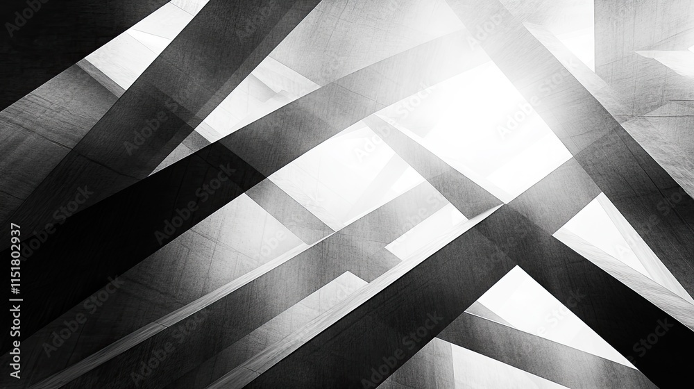 Poster a multi-layered composition of geometric shapes, creating depth and dynamism in a futuristic environ