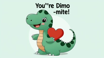 Obraz premium Cute dinosaur character expressing love digital illustration whimsical style bright colors