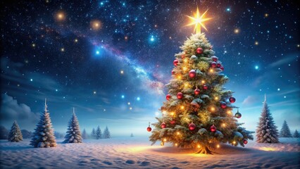 Obraz premium Generative art creates dazzling Christmas stars, a vibrant digital winter scene bursting with holiday cheer.