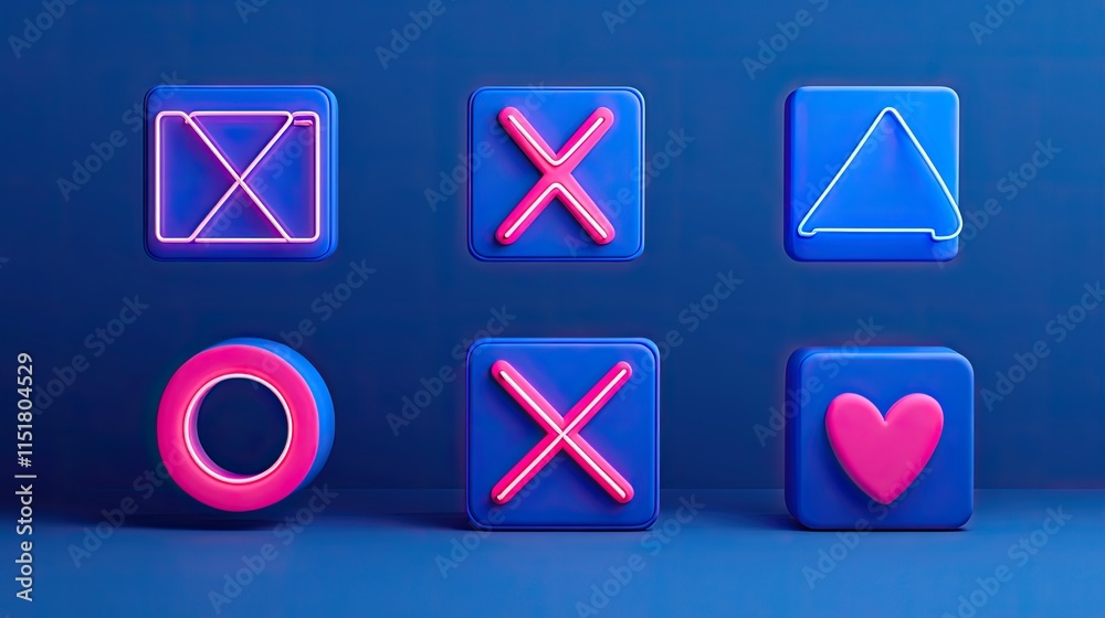 Poster abstract shapes and neon lights intertwining in a dynamic fusion of 2d and 3d elements