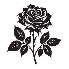 Rose one color vector logo, emblem or icon for company branding. Decorative flower silhouette.