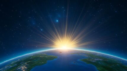 Obraz premium Stunning View of the Earth at Sunrise with Radiant Light Beaming Across the Horizon