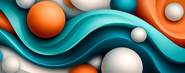 Abstract Teal Waves with Spheres, Dynamic Color Forms Intertwine Elegantly