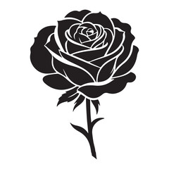 Rose one color vector logo, emblem or icon for company branding. Decorative flower silhouette.