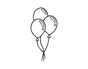 three birthday balloons doodle hand drawn icon. Outline drawing three birthday balloons line clipart symbol