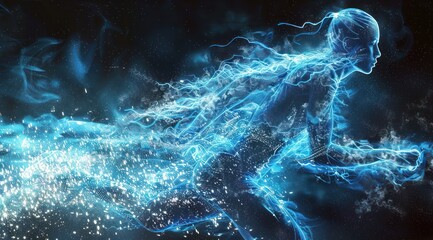 Abstract Figure in Blue and White Digital Flames