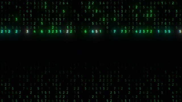 Matrix Effect Falling Numbers Green Color Seamless Digital Dark Background. Computer Scripts Code Abstract Illustration Looped 3d Animation. Hacker Attack Network Software Technology Concept 4k.