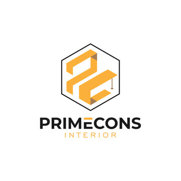 Modern Geometric PC Letter logo design vector template for Interior construction
