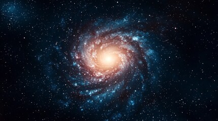 Obraz premium Majestic Spiral Galaxy in Deep Space with Vibrant Swirls of Cosmic Dust and Glittering Stars Against a Vast Black Universe Background