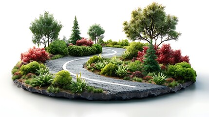 Serene Curved Pathway Through Lush Green Landscape with Trees