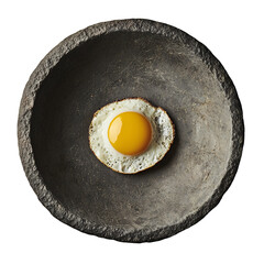 Fried Egg on Textured Earthy Dish with Natural Lighting
